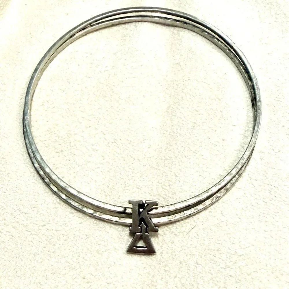 Sterling Silver Double Ring Greek Letter Charm Kappa Delta Sorority Bangle